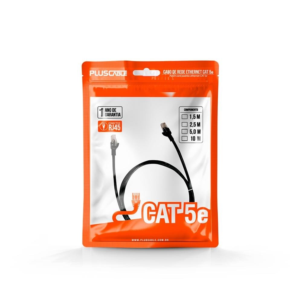 Cabo de Rede Patch Cord CAT.5e Plus Cable,5m, Preto - PC-ETHU50BK