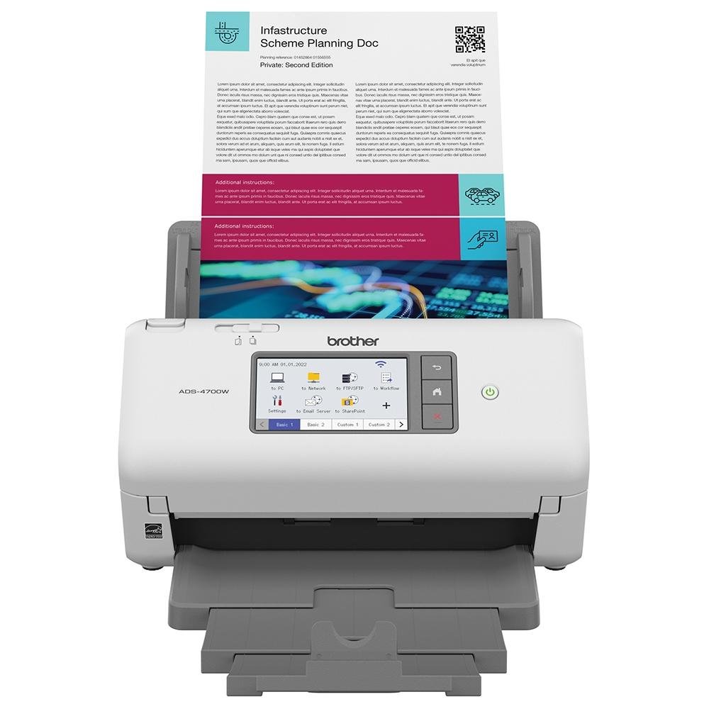 Imagem 2 de 5 do produto Scanner de Mesa Brother ADS-4700W, A4, Duplex, Wireless, Ethernet, USB, Branco e Preto - ADS4700W