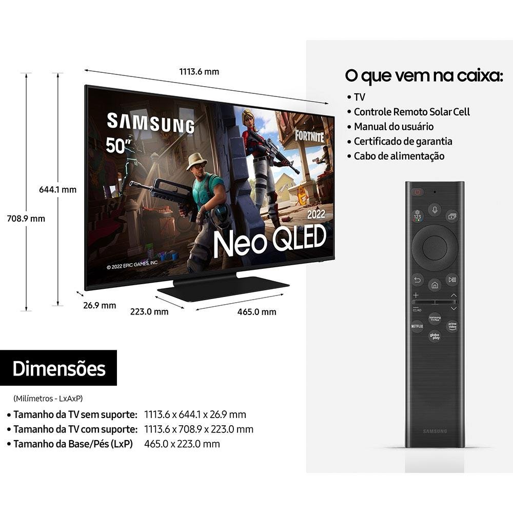 Smart TV Samsung 50 Polegadas Gaming Neo QLED 4K, 4 HDMI, Bluetooth, Wi-Fi, 144Hz, IA, HDR 10+, Alexa, Preto - QN50QN90BAGXZD