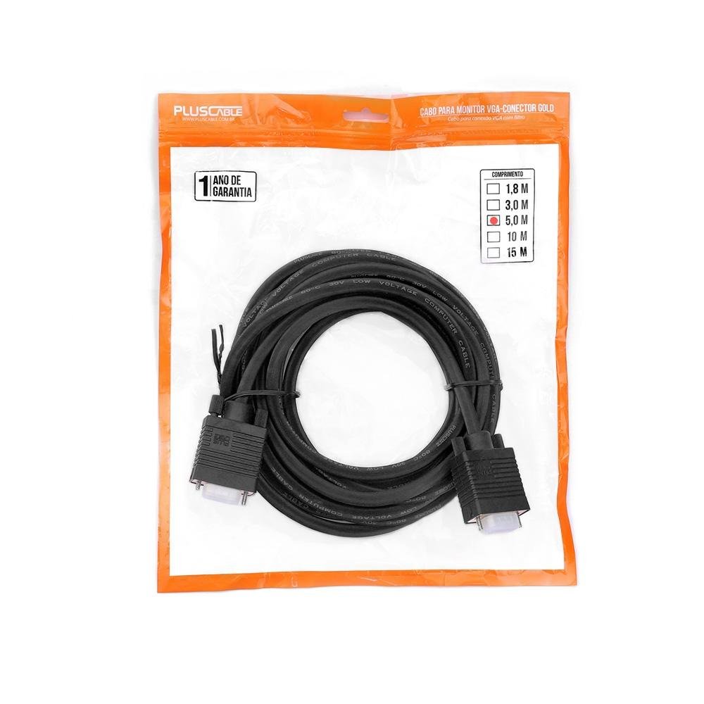 Imagem 2 de 4 do produto Cabo VGA SVGA PlusCable, 5 Metros, Preto - PC-MON5002