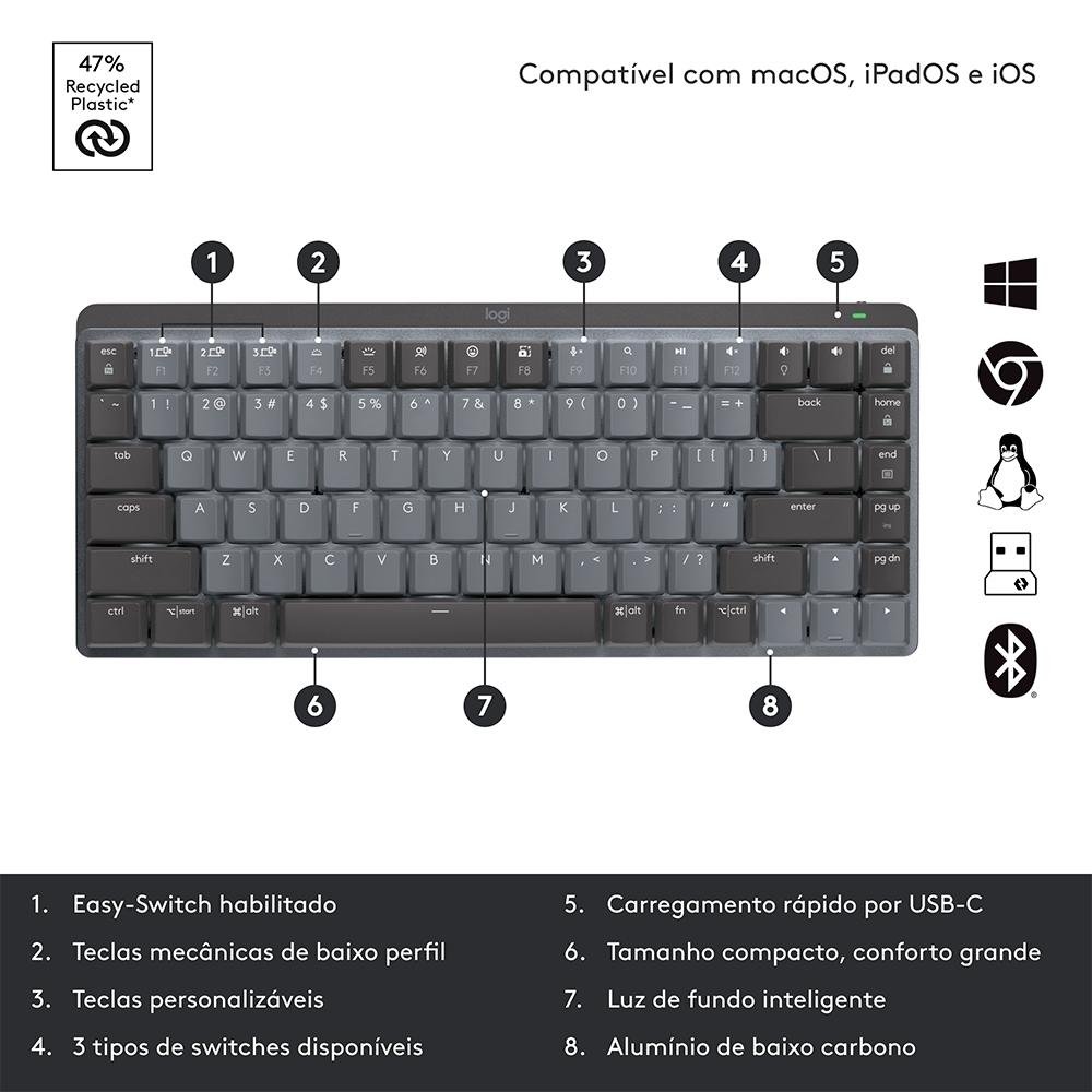 Teclado Mecânico Sem Fio ( Balão.info) MX Mechanical Mini, Iluminação, Switch Tactile Quiet, Bluetooth, USB, Preto - 920-( Balão.info - foto 10