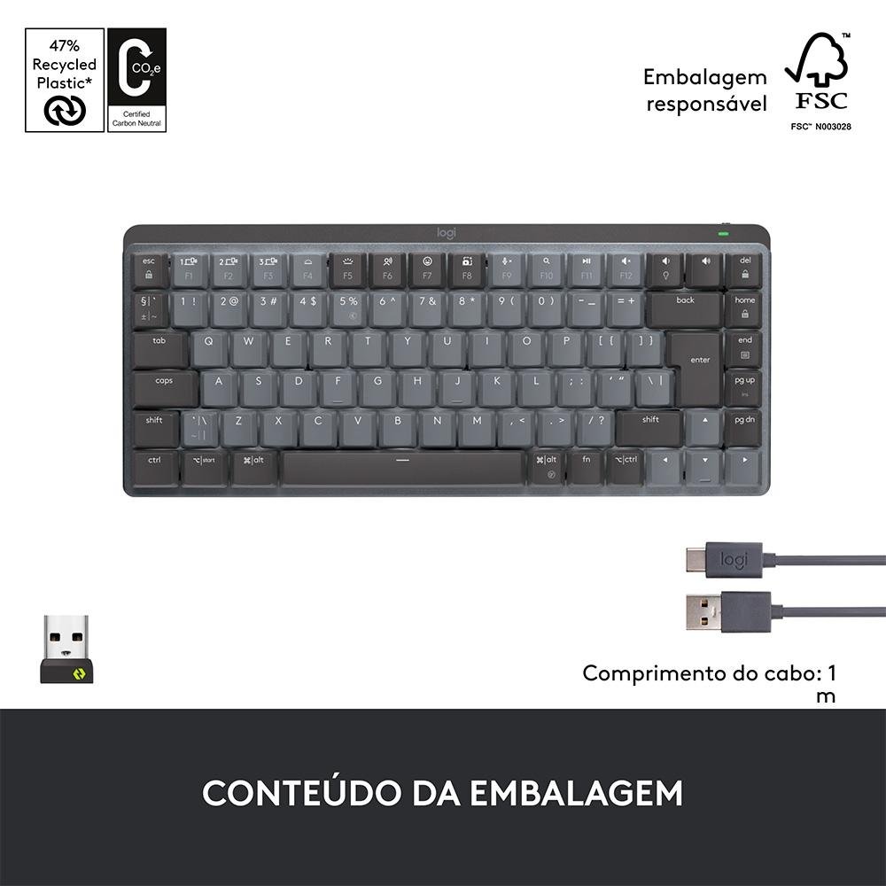 Teclado Mecânico Sem Fio ( Balão.info) MX Mechanical Mini, Iluminação, Switch Tactile Quiet, Bluetooth, USB, Preto - 920-( Balão.info - foto 3