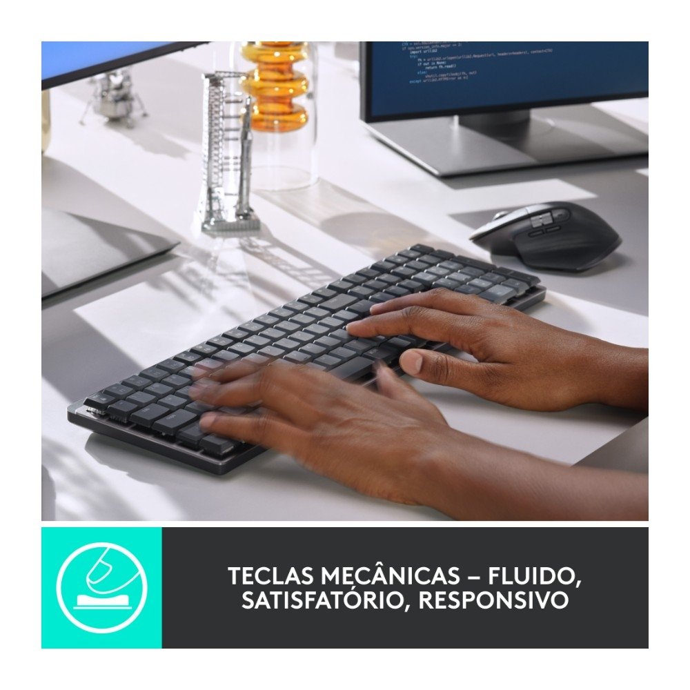 Teclado Mecânico Sem Fio Logitech MX Mechanical, Iluminação, Switch Tactile Quiet, Bluetooth, USB, Preto - 920-010760 - view 3