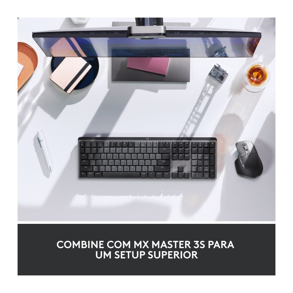 Teclado Mecânico Sem Fio Logitech MX Mechanical, Iluminação, Switch Tactile Quiet, Bluetooth, USB, Preto - 920-010760 - view 11