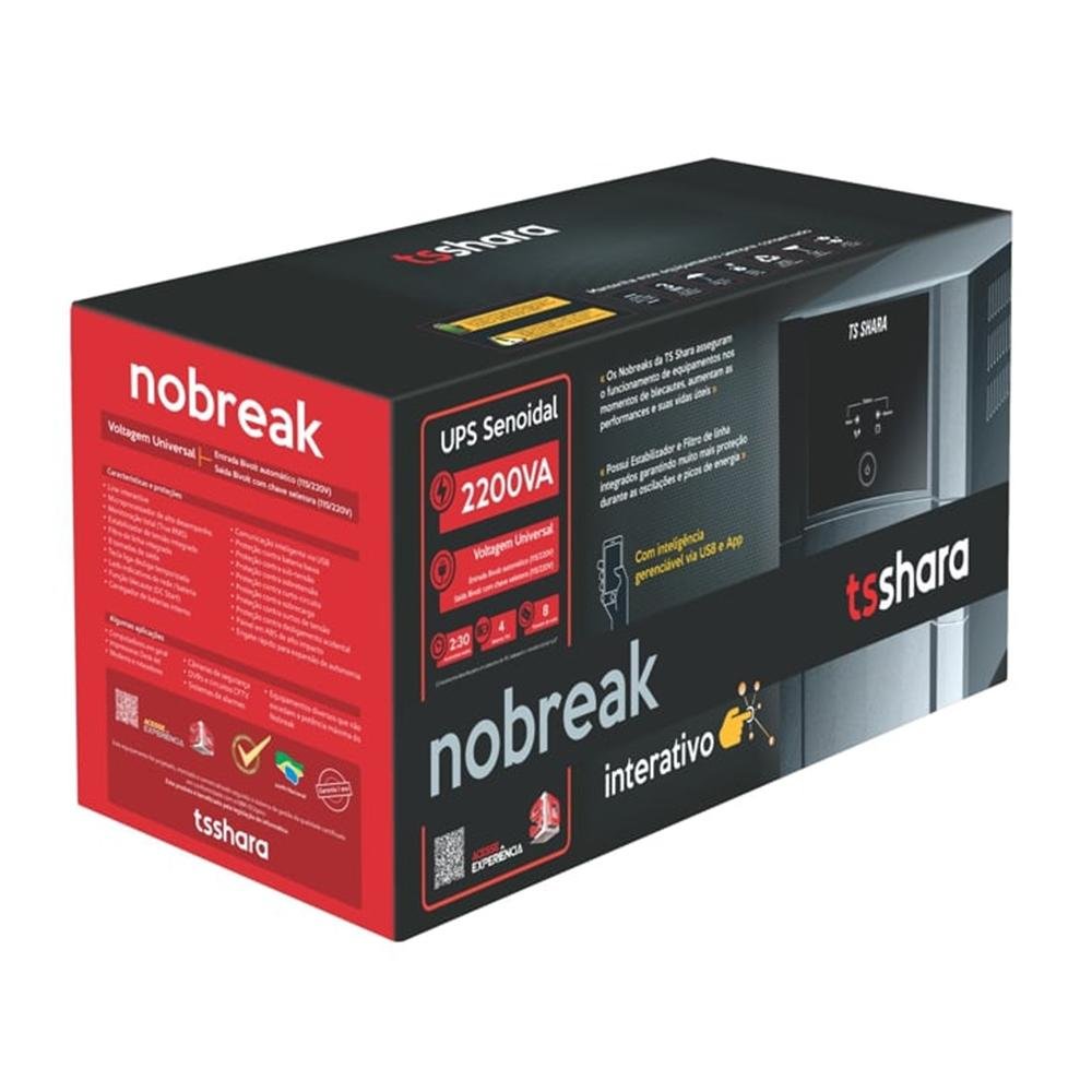Nobreak TS Shara UPS Senoidal Universal 2200, 8 Tomadas, Bivolt, USB, Preto - 4222