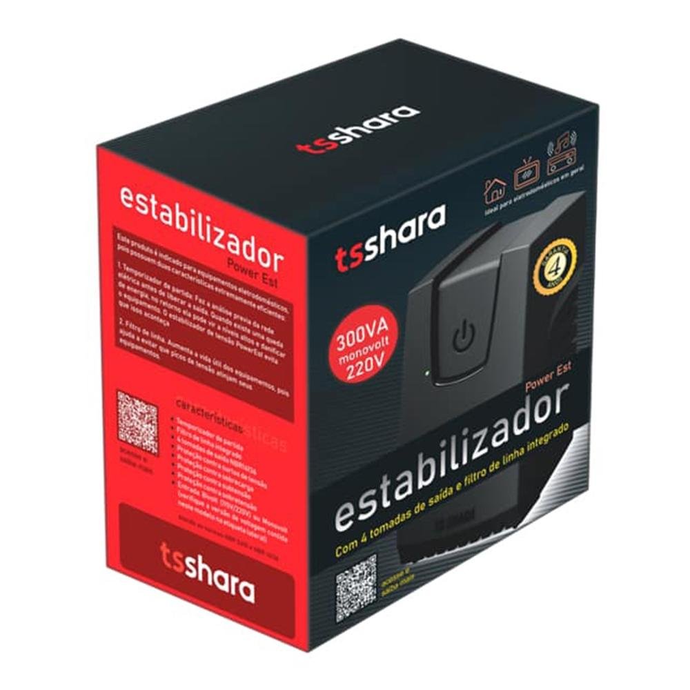 Estabilizador TS Shara ( Balão.info) 300, 300VA, 4 Tomadas, 220V, Preto - 9119 - foto 4