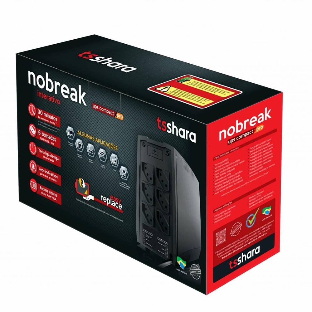 Imagem 5 de 5 do produto Nobreak TS Shara UPS Compact XPro 1000 Universal, Entrada Bivolt Automático, Saída Bivolt Selecionável 115V/220V, Preto - 4528