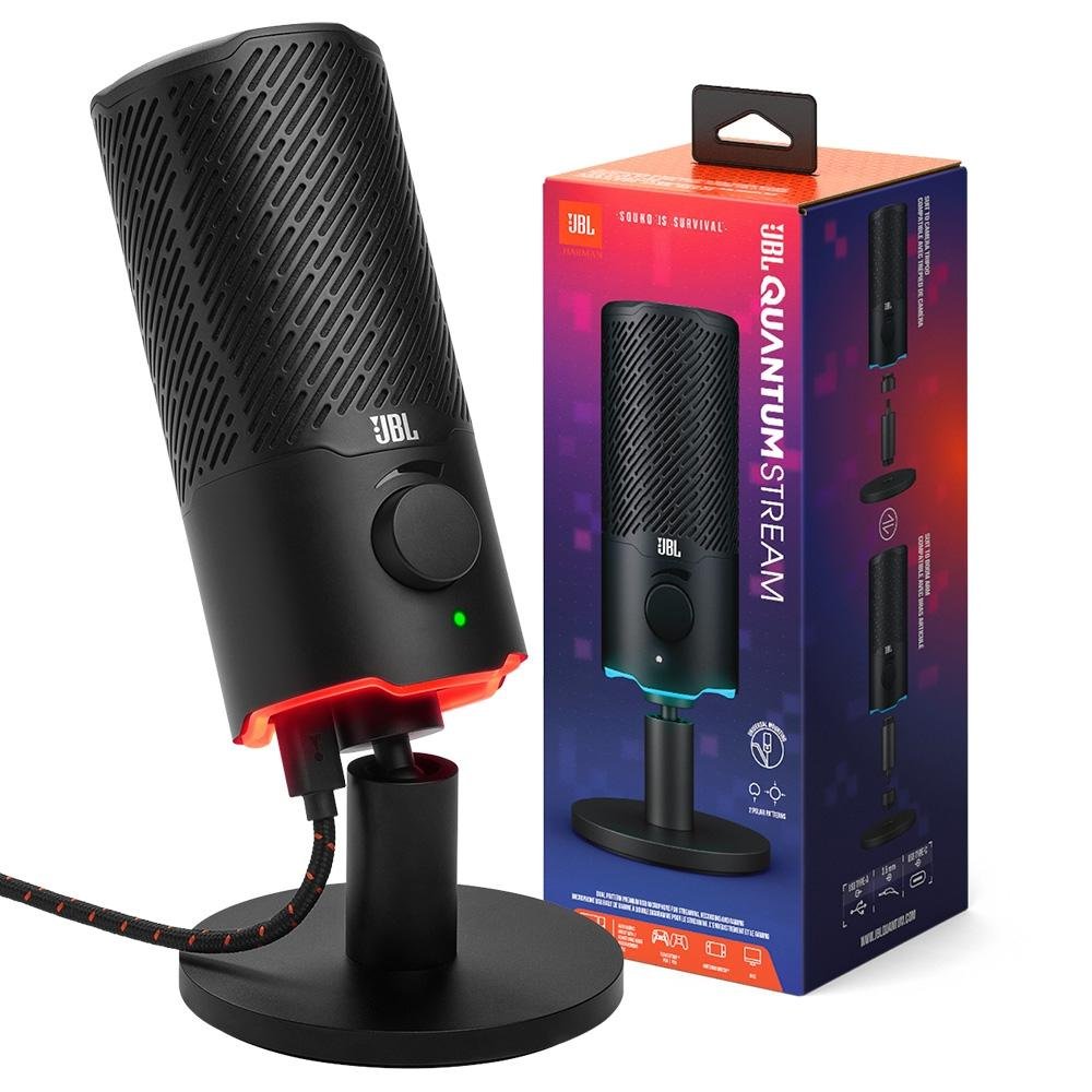 Microfone Quantum Stream JBL Podcast, USB, RGB, Otimizado pra