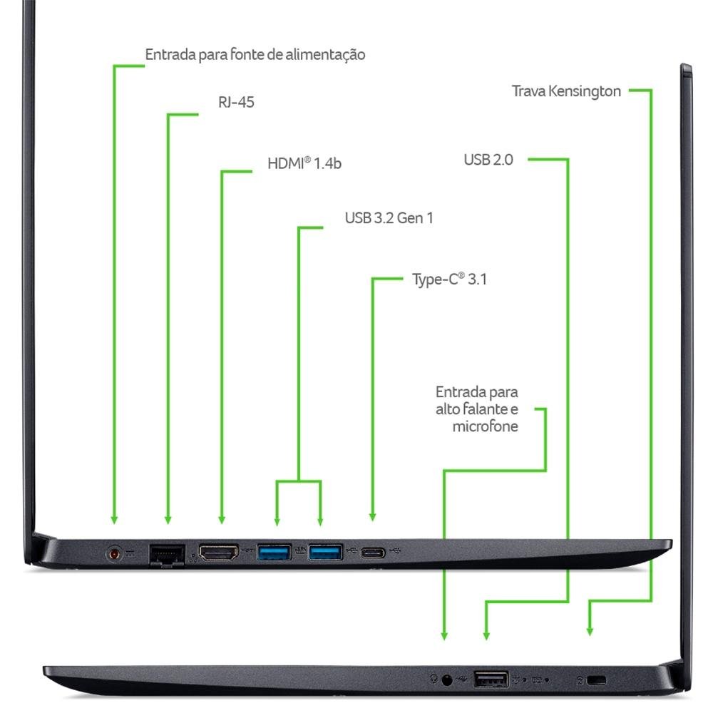 Imagem 6 de 7 do produto Notebook Acer Aspire 5 Intel Core i5-10210U, 8GB RAM, SSD 256GB, 15.6 Full HD, Windows 11, Preto - A515-54-505Q