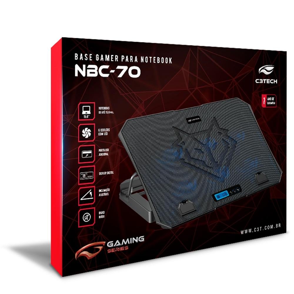 Base Gamer para Notebook C3Tech, LED, Até 15.6, 6x Fan, Preto - NBC-70BK - view 4