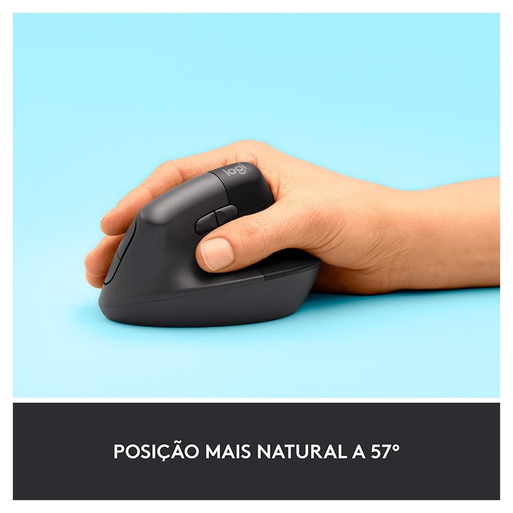 Mouse Sem Fio Logitech Lift, 4000 DPI, 6 Botões, Bluetooth, Ergonômico, USB, Grafite - 910-006466 - view 16