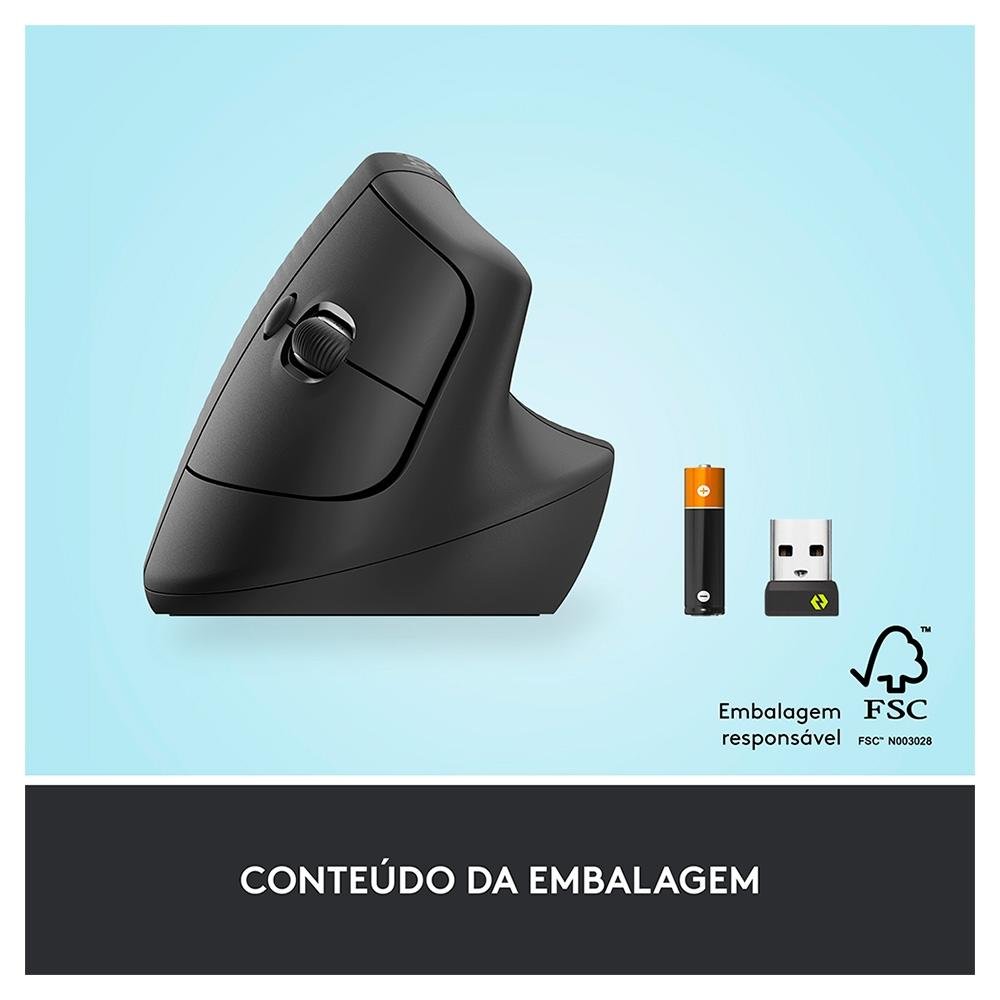 Mouse Sem Fio Logitech Lift, 4000 DPI, 6 Botões, Bluetooth, Ergonômico, USB, Grafite - 910-006466 - view 15