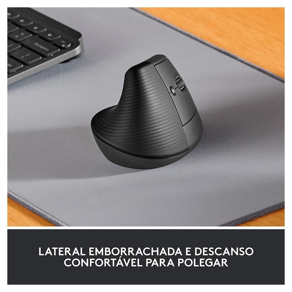 Mouse Sem Fio Logitech Lift, 4000 DPI, 6 Botões, Bluetooth, Ergonômico, USB, Grafite - 910-006466 - view 13