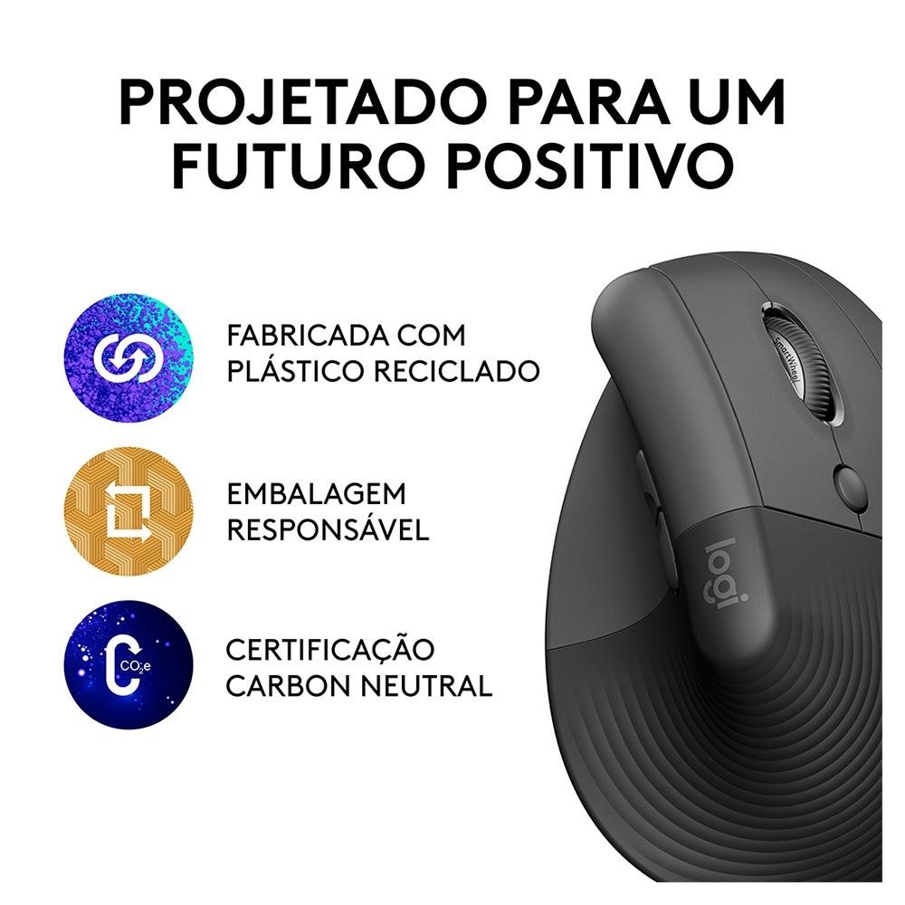 Mouse Sem Fio ( Balão.info) Lift, 4000 DPI, 6 Botões, Bluetooth, Ergonômico, USB, Grafite - 910-( Balão.info - foto 12