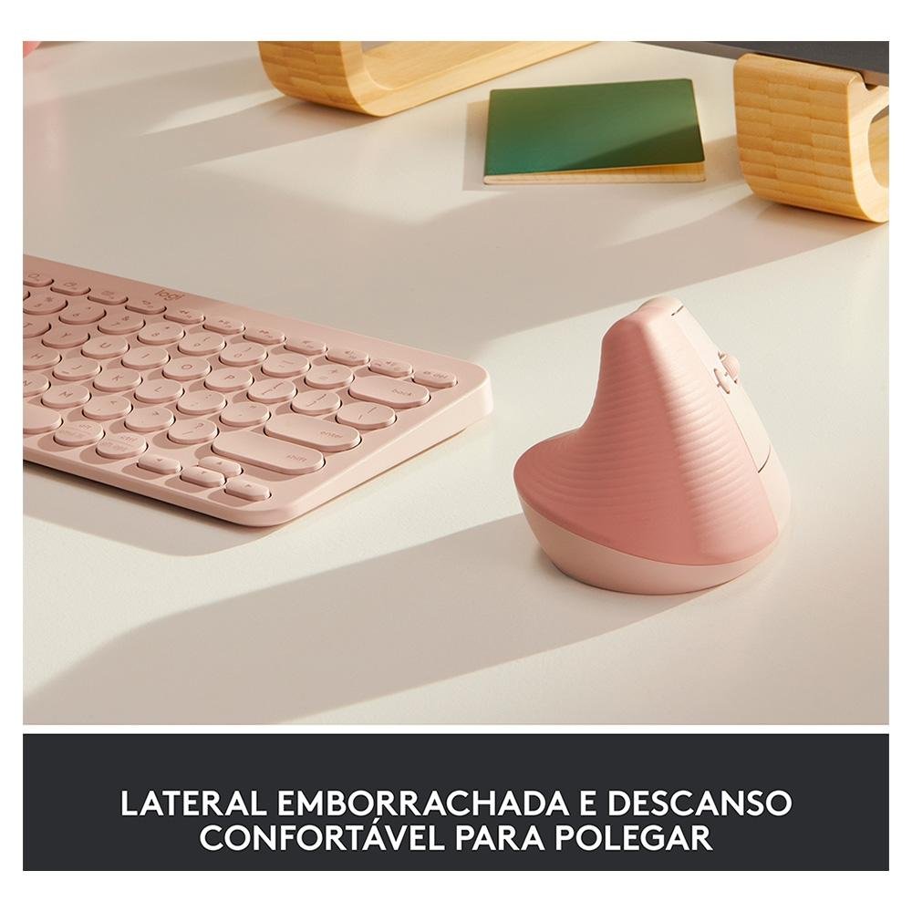 Mouse Sem Fio Logitech Lift, 4000 DPI, 6 Botões, Bluetooth, Ergonômico, USB, Rose - 910-006472 - view 18