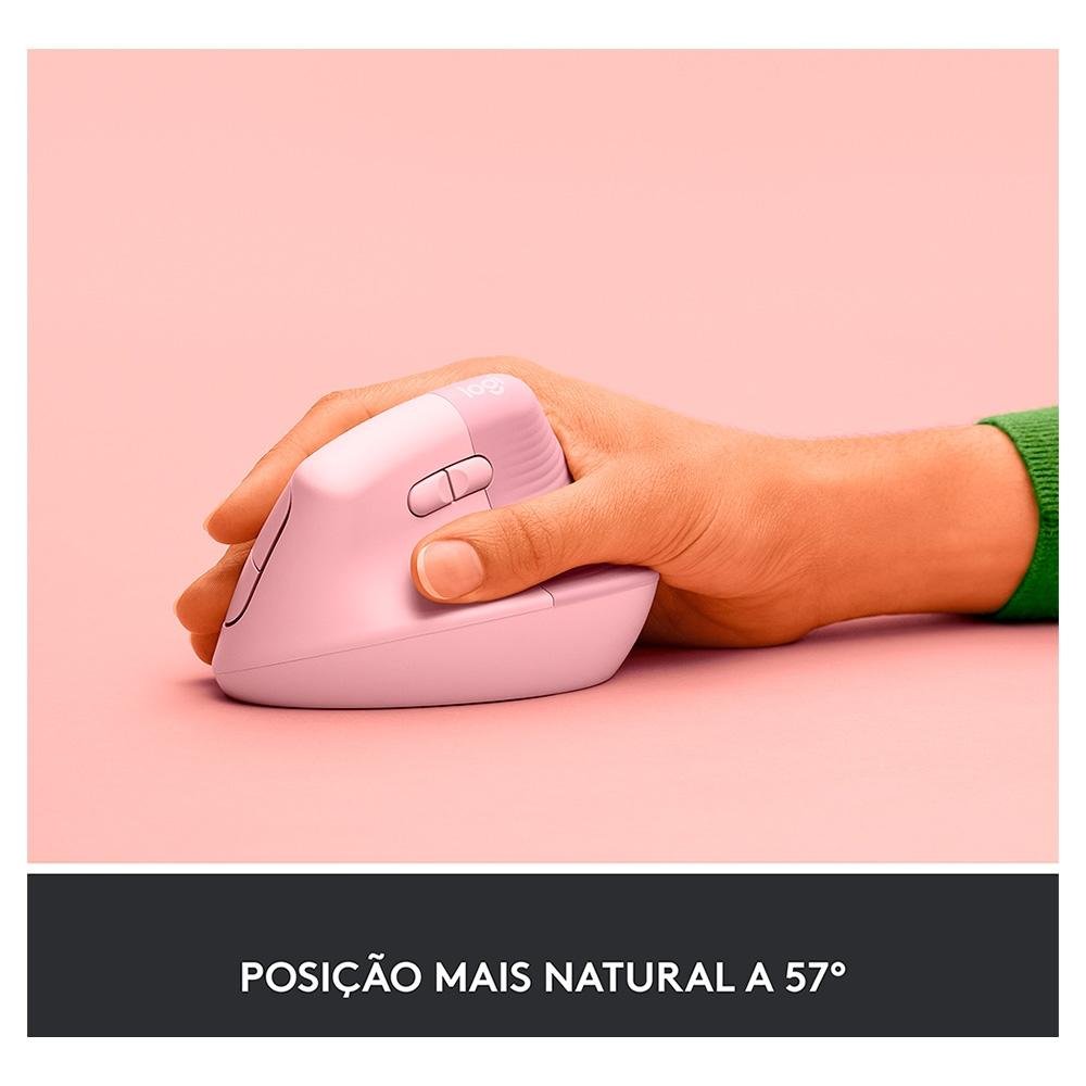 Mouse Sem Fio Logitech Lift, 4000 DPI, 6 Botões, Bluetooth, Ergonômico, USB, Rose - 910-006472 - view 16