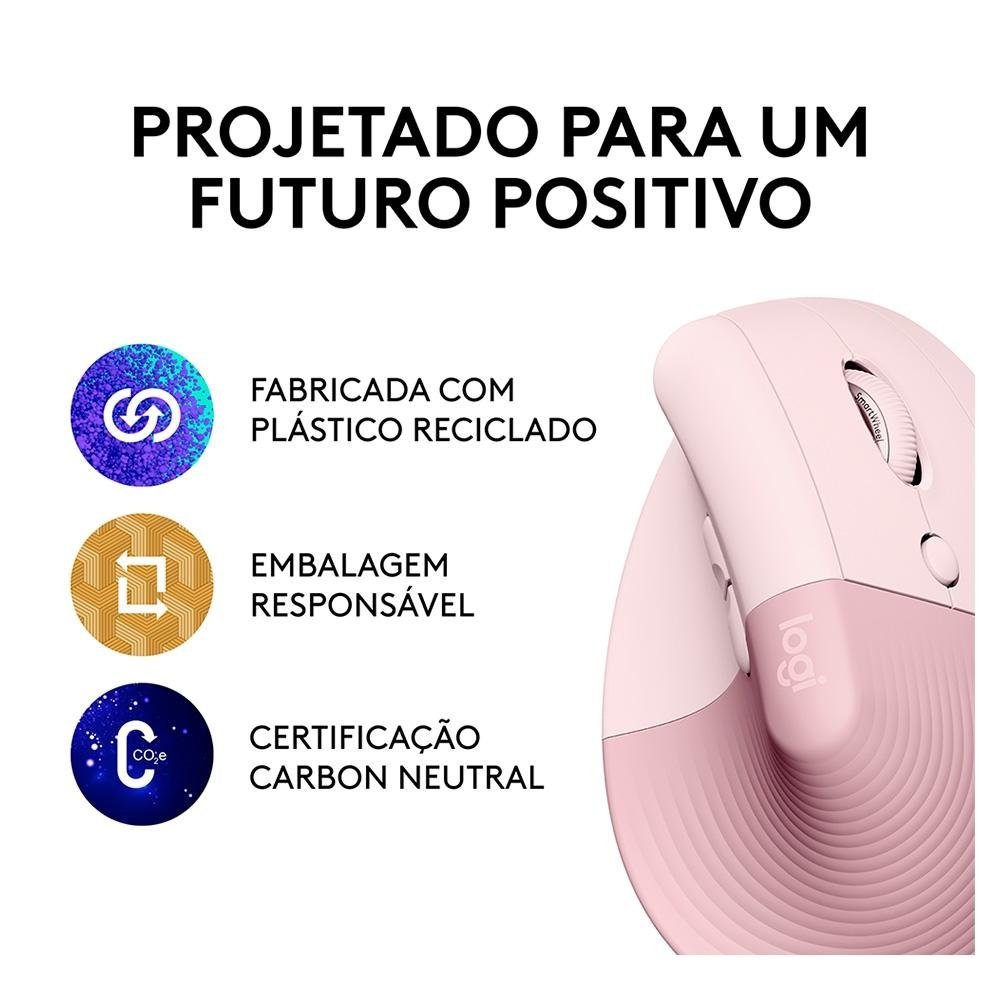 Mouse Sem Fio Logitech Lift, 4000 DPI, 6 Botões, Bluetooth, Ergonômico, USB, Rose - 910-006472 - view 15