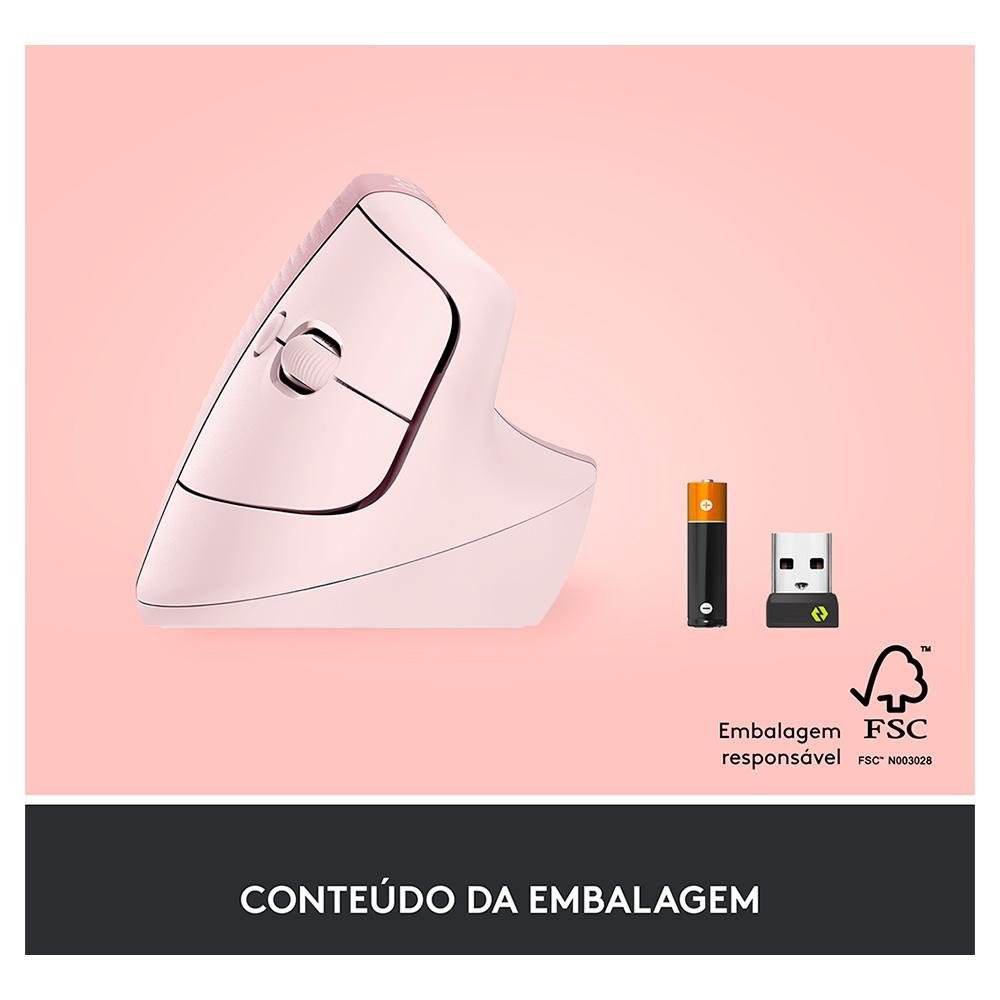 Mouse Sem Fio ( Balão.info) Lift, 4000 DPI, 6 Botões, Bluetooth, Ergonômico, USB, Rose - 910-( Balão.info - foto 12