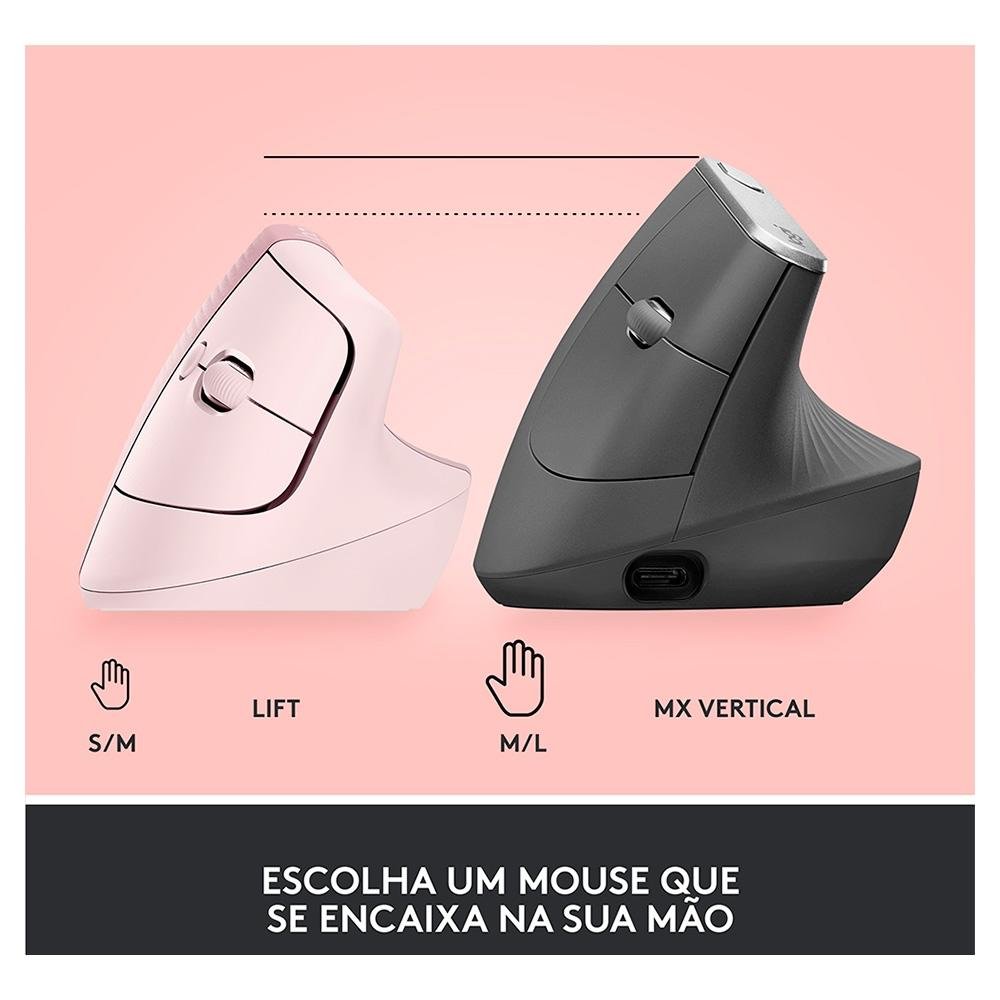 Mouse Sem Fio ( Balão.info) Lift, 4000 DPI, 6 Botões, Bluetooth, Ergonômico, USB, Rose - 910-( Balão.info - foto 11