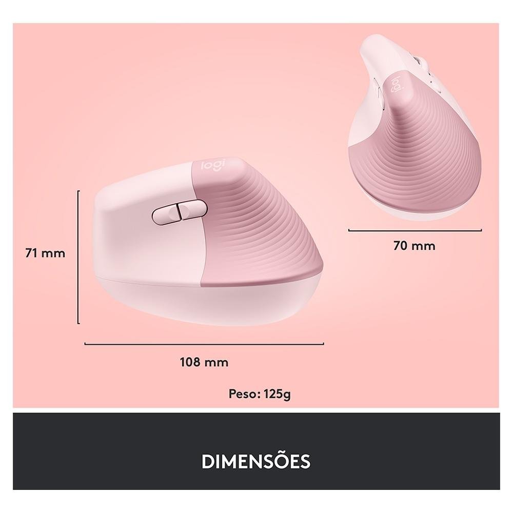 Mouse Sem Fio ( Balão.info) Lift, 4000 DPI, 6 Botões, Bluetooth, Ergonômico, USB, Rose - 910-( Balão.info - foto 10