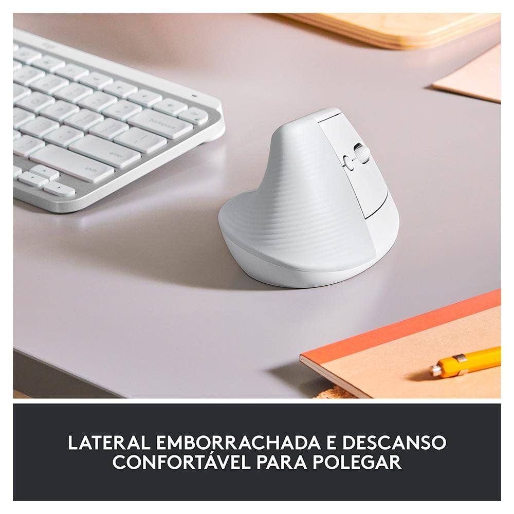 Imagem 22 de 23 do produto Mouse Sem Fio Logitech Lift, 4000 DPI, 6 Botões, Bluetooth, Ergonômico, USB, Branco - 910-006469