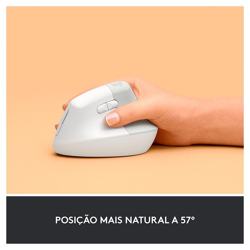 Imagem 21 de 23 do produto Mouse Sem Fio Logitech Lift, 4000 DPI, 6 Botões, Bluetooth, Ergonômico, USB, Branco - 910-006469