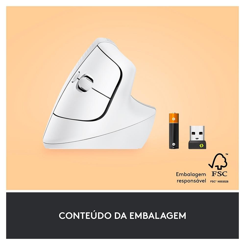 Imagem 16 de 23 do produto Mouse Sem Fio Logitech Lift, 4000 DPI, 6 Botões, Bluetooth, Ergonômico, USB, Branco - 910-006469