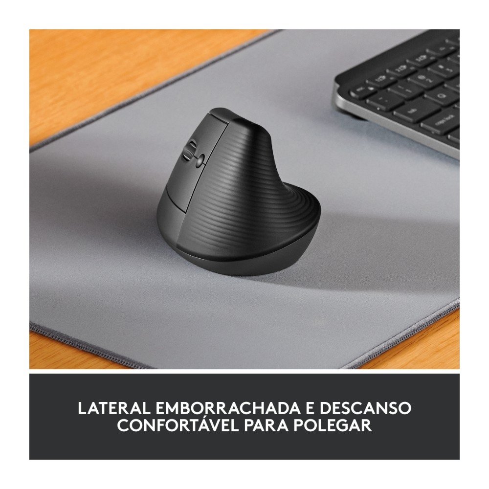 Mouse Sem Fio Logitech Lift para Canhoto, 4000 DPI, 6 Botões, Bluetooth, Ergonômico, USB, Grafite - 910-006467