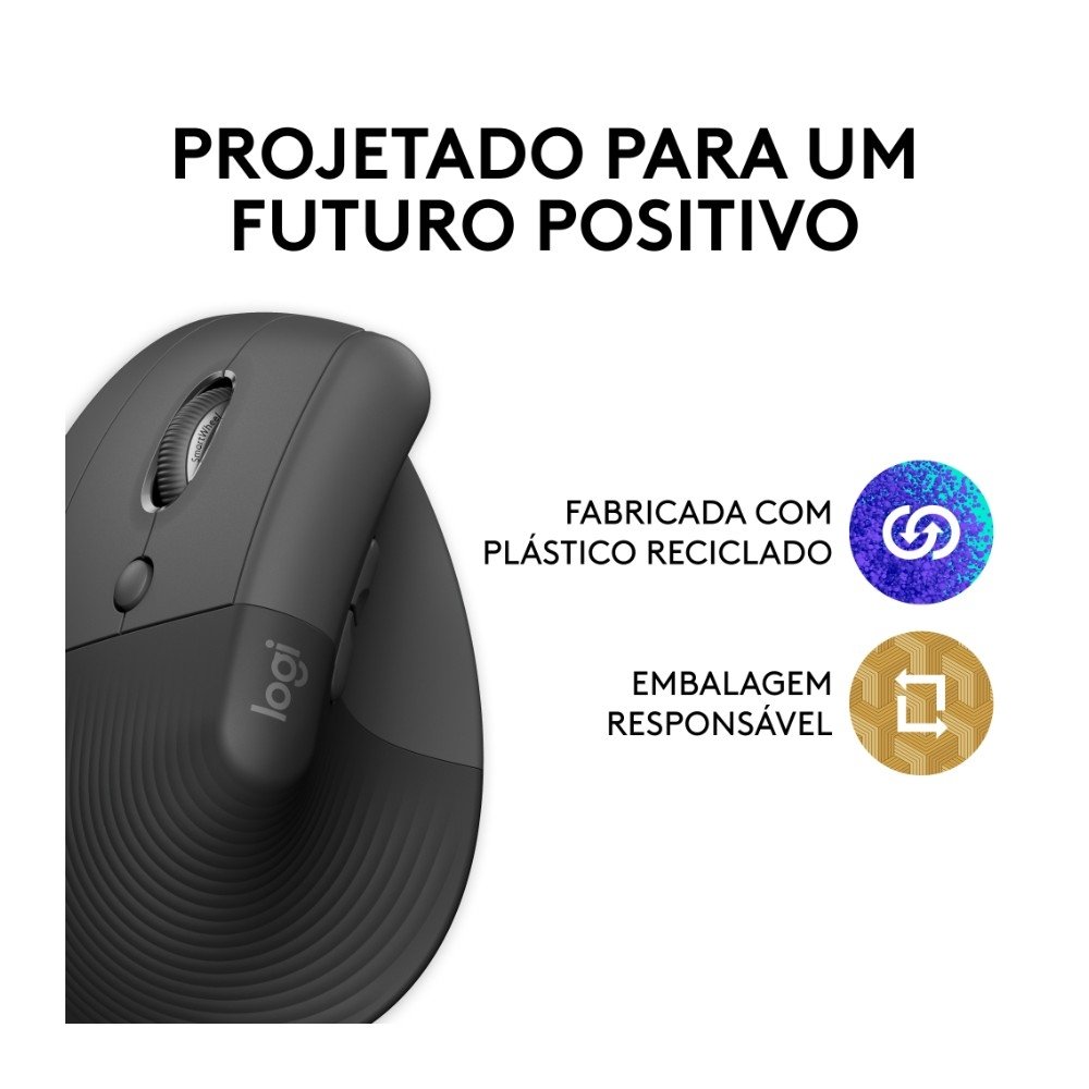 Mouse Sem Fio ( Balão.info) Lift para Canhoto, 4000 DPI, 6 Botões, Bluetooth, Ergonômico, USB, Grafite - 910-( Balão.info - foto 5