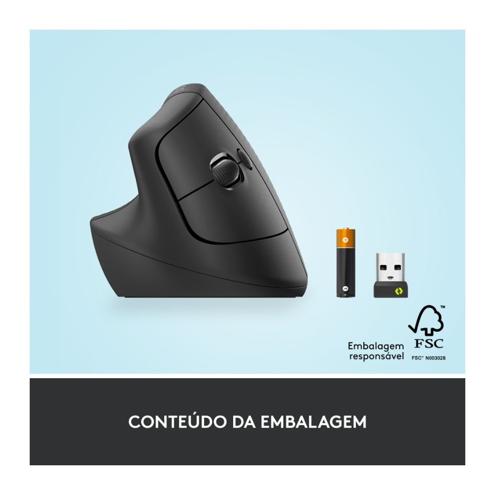 Mouse Sem Fio ( Balão.info) Lift para Canhoto, 4000 DPI, 6 Botões, Bluetooth, Ergonômico, USB, Grafite - 910-( Balão.info - foto 8