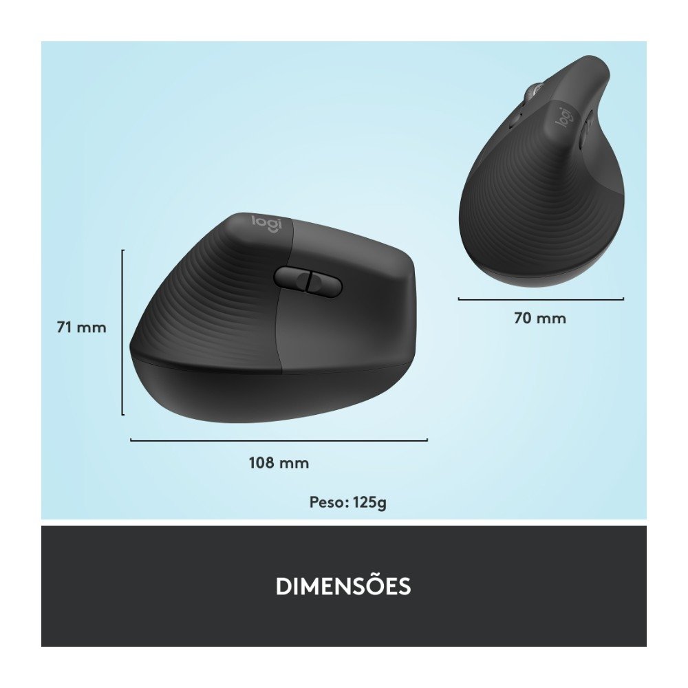 Mouse Sem Fio ( Balão.info) Lift para Canhoto, 4000 DPI, 6 Botões, Bluetooth, Ergonômico, USB, Grafite - 910-( Balão.info - foto 9