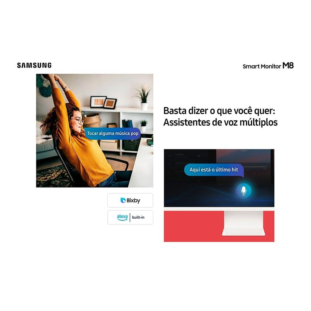 Imagem 7 de 14 do produto Monitor Smart Samsung M8 32" IPS 4K UHD, HDR 10, HDMI/USB-C, Tizen, WebCam, Bluetooth, WiFi, AirPlay 2, VESA, Branco - LS32BM801ULXZD