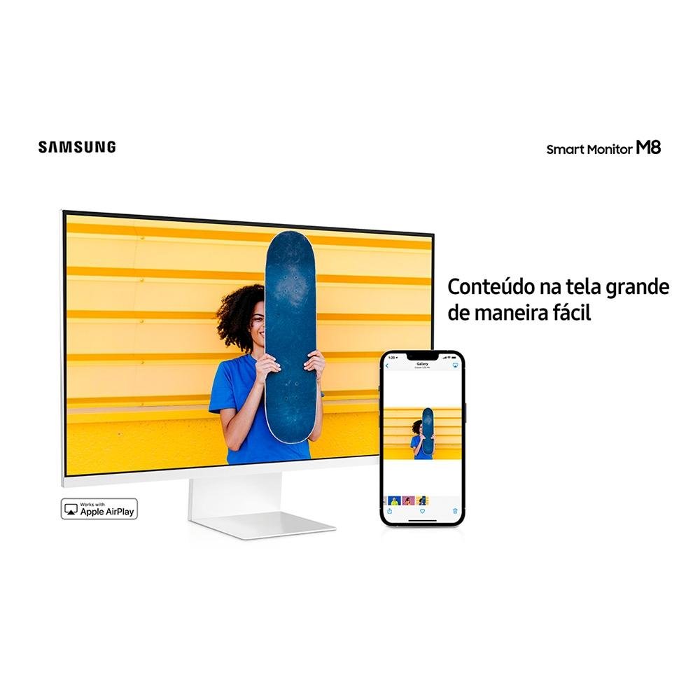 Imagem 6 de 14 do produto Monitor Smart Samsung M8 32" IPS 4K UHD, HDR 10, HDMI/USB-C, Tizen, WebCam, Bluetooth, WiFi, AirPlay 2, VESA, Branco - LS32BM801ULXZD