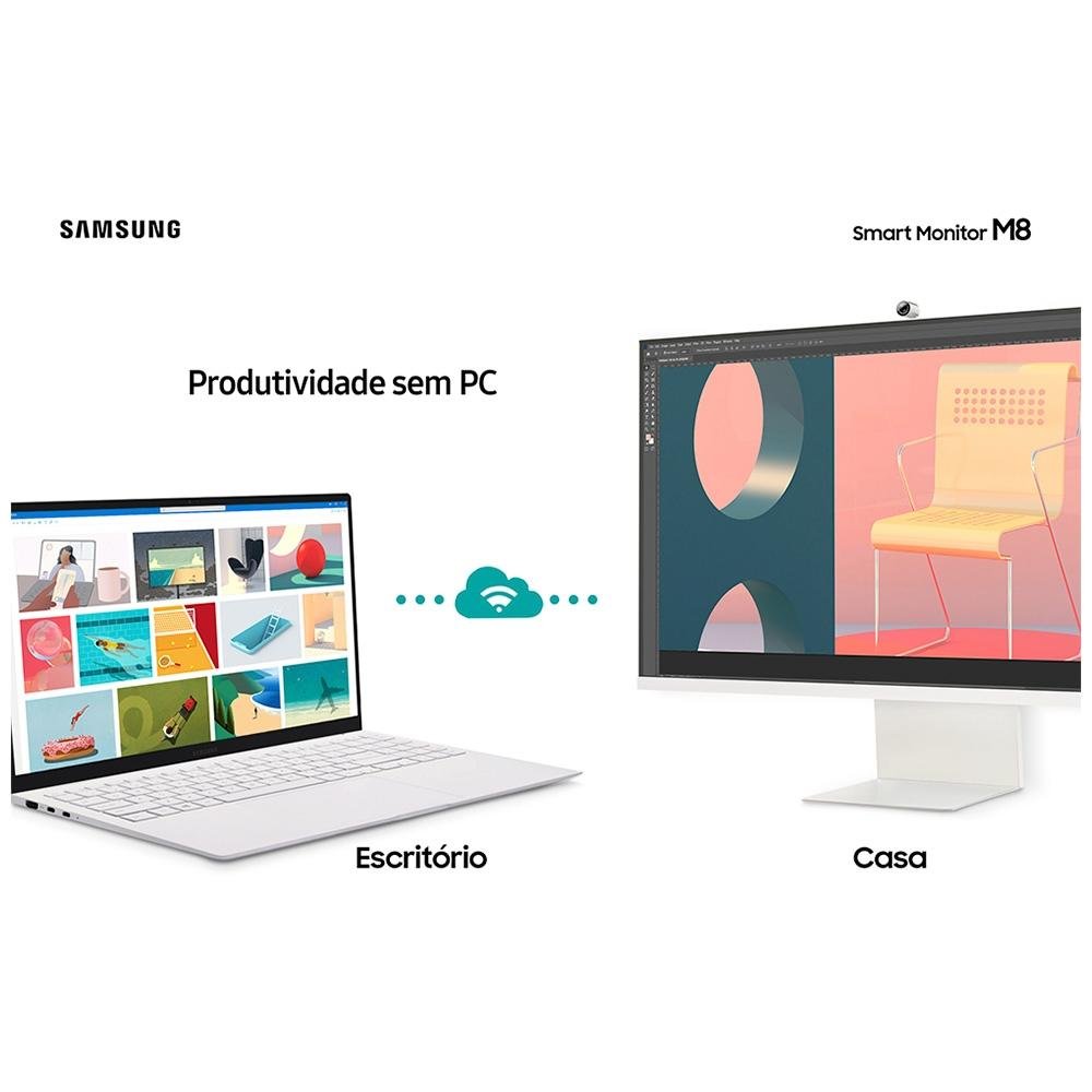 Imagem 4 de 14 do produto Monitor Smart Samsung M8 32" IPS 4K UHD, HDR 10, HDMI/USB-C, Tizen, WebCam, Bluetooth, WiFi, AirPlay 2, VESA, Branco - LS32BM801ULXZD