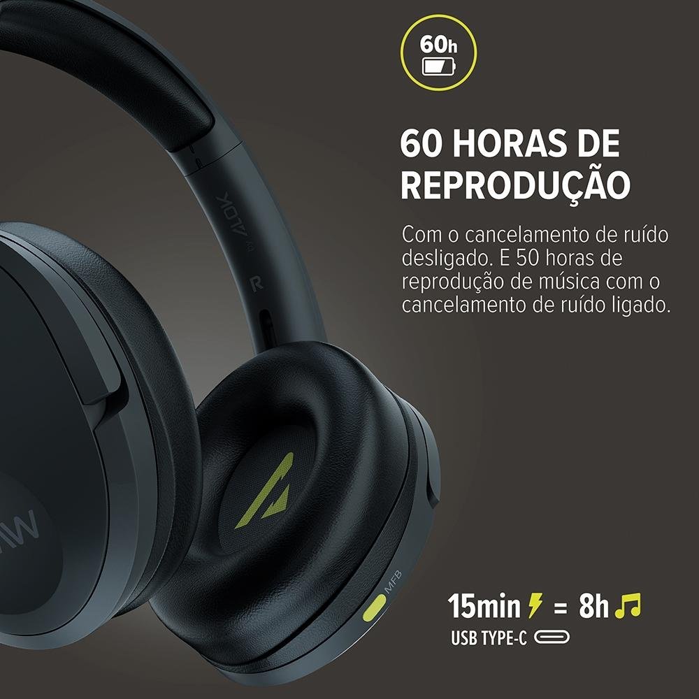 Imagem 13 de 19 do produto Fone de Ouvido WAAW by Alok Sense 300HBNC, Bluetooth, Cancelamento de Ruído Ativo, Microfone Integrado, Preto - WAAW0013