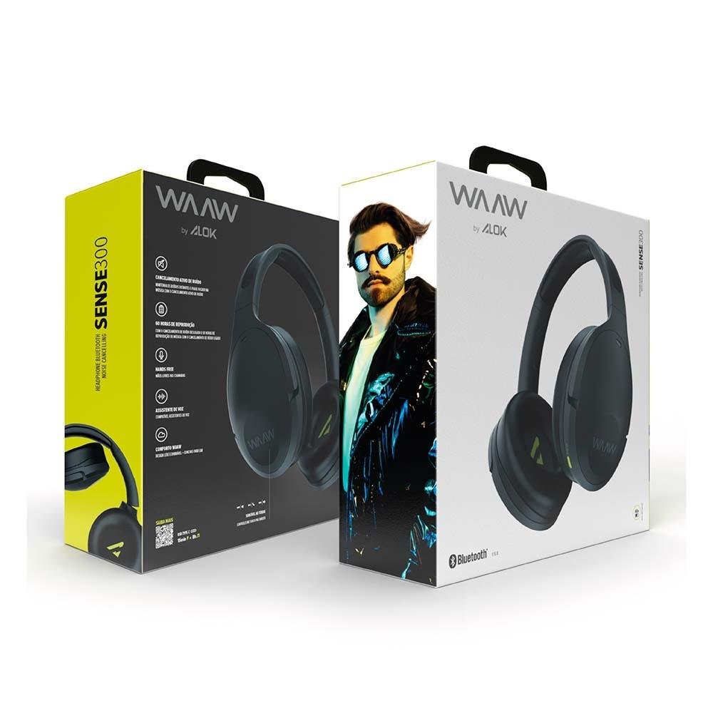 Imagem 3 de 19 do produto Fone de Ouvido WAAW by Alok Sense 300HBNC, Bluetooth, Cancelamento de Ruído Ativo, Microfone Integrado, Preto - WAAW0013