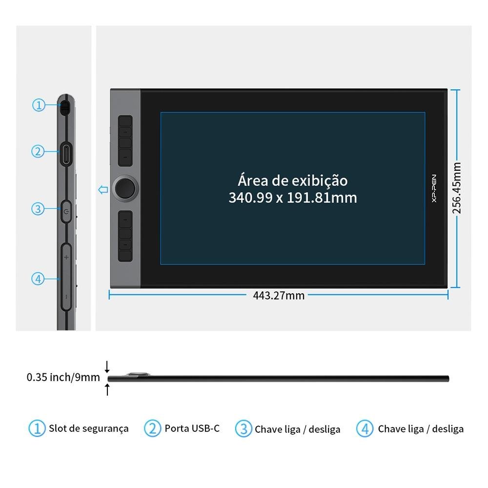 Imagem 2 de 6 do produto Mesa Digitalizadora XP-Pen, 16, com Caneta X3 Elite Plus, 5080LP, Full HD, USB-C, Preto - ARTIST PRO 16_ JP