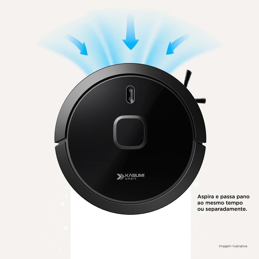 Robô Aspirador e Passa Pano KABUM! smart 900 - 5 Modos de Limpeza, Base 2 em 1, Mapeamento 3D - 127v - Preto - KBSF009 Robô Aspirador e Passa Pano KABUM! smart 900 - 5 Modos de Limpeza, Base 2 em 1, Mapeamento 3D - 127v - Preto - KBSF009