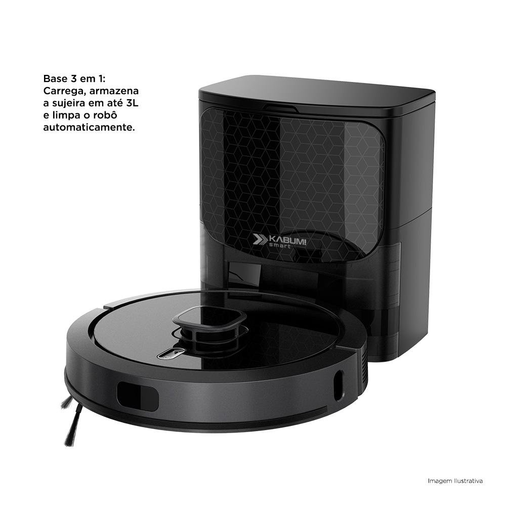 Robô Aspirador e Passa Pano KABUM! smart 900 - 5 Modos de Limpeza, Base 2 em 1, Mapeamento 3D - 220v - Preto - KBSF010 Robô Aspirador e Passa Pano KABUM! smart 900 - 5 Modos de Limpeza, Base 2 em 1, Mapeamento 3D - 220v - Preto - KBSF010