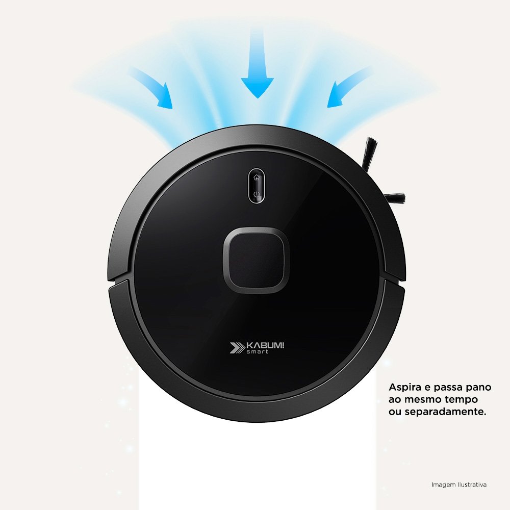 Robô Aspirador e Passa Pano KABUM! smart 900 - 5 Modos de Limpeza, Base 2 em 1, Mapeamento 3D - 220v - Preto - KBSF010 Robô Aspirador e Passa Pano KABUM! smart 900 - 5 Modos de Limpeza, Base 2 em 1, Mapeamento 3D - 220v - Preto - KBSF010