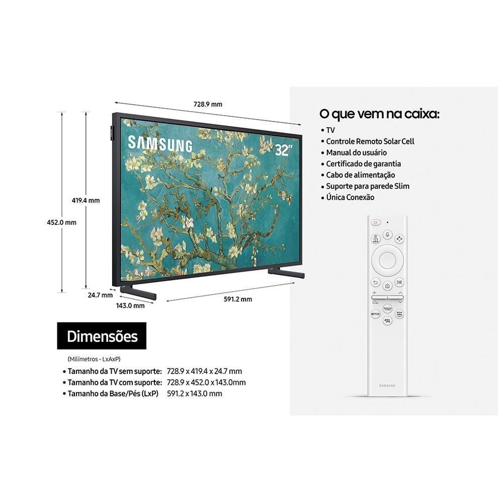 Imagem 5 de 16 do produto Smart TV Samsung 32 Polegadas QLED The Frame LS03B, 2 HDMI, 2 USB, Wi-Fi, Bluetooth, Alexa, Google Assistante - QN32LS03BBGXZD