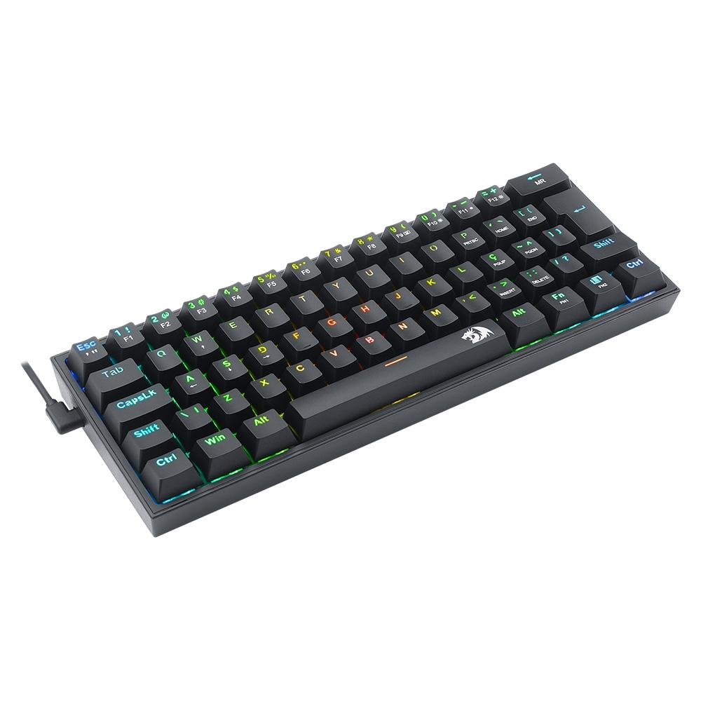 Imagem 5 de 8 do produto Teclado Mecânico Gamer Redragon Fizz, RGB, Switch Brown, Preto - K617-RGB-B (PT-BROWN)