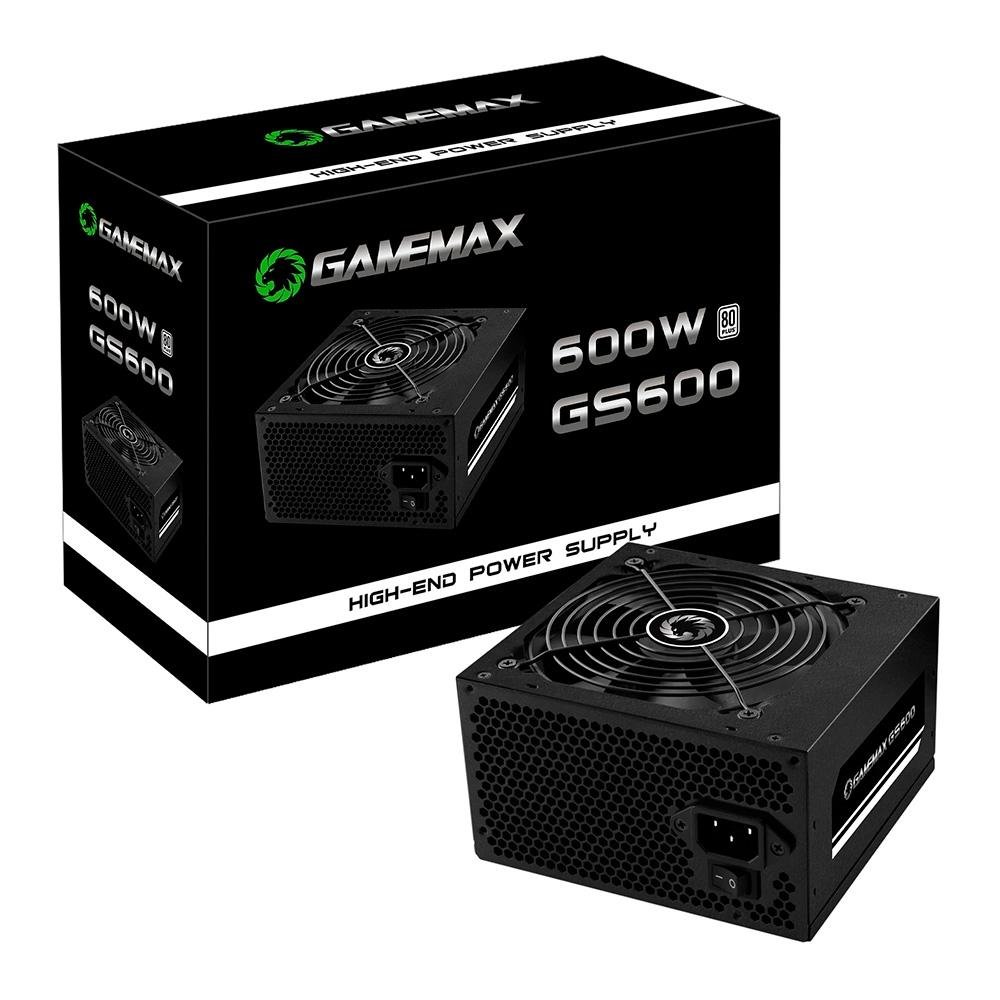 Fonte Gamemax GS600, 600W, 80 Plus White, PFC Ativo, Com Cabo, Preto - GS600 Fonte Gamemax GS600, 600W, 80 Plus White, PFC Ativo, Com Cabo, Preto - GS600