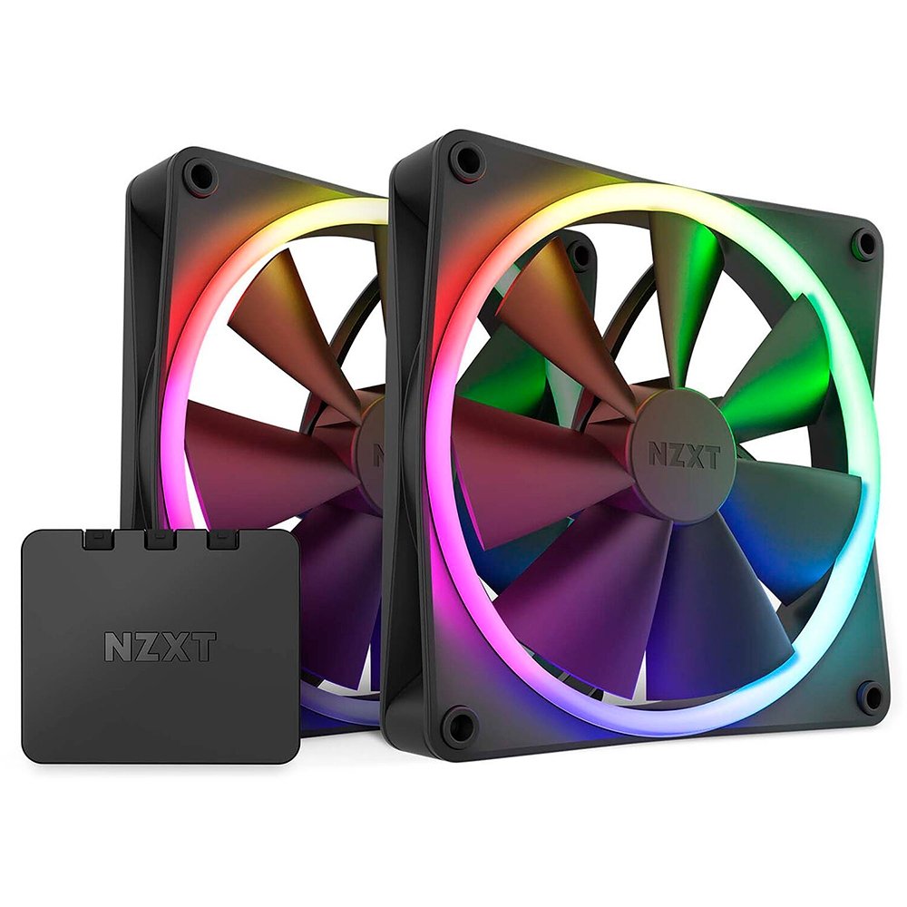 Kit 2 Cooler FAN NZXT, 140mm, RGB, com Controlador, Preto - RF-R14DF-B1