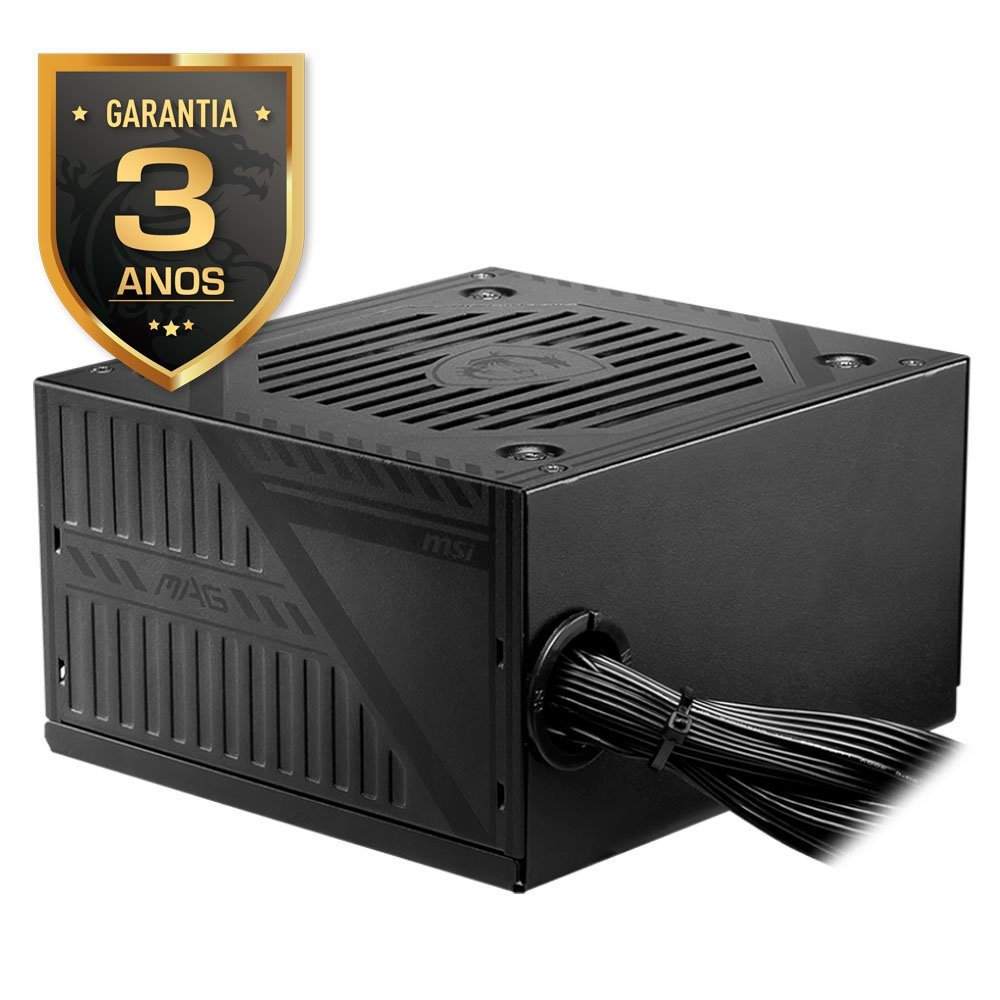 Fonte MSI MAG A600DN, 600W, 80 Plus White, PFC Ativo, Com Cabo, Preto - 306-7ZP6B22-809