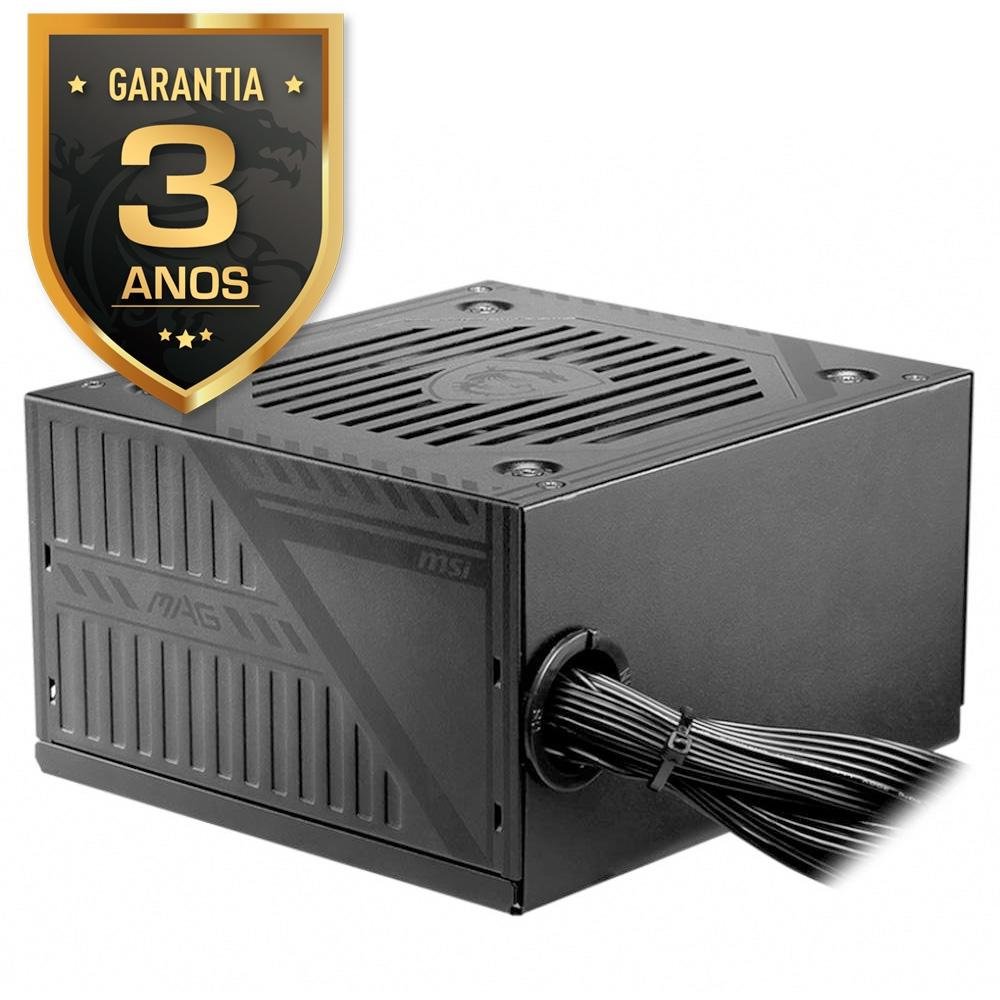 Fonte MSI MAG A500DN, 500W, 80 Plus White, PFC ativo, Com Cabo, Preto - 306-7ZP6A22-809