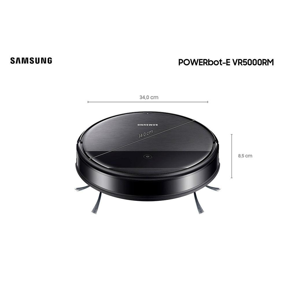 Imagem 5 de 7 do produto Robô Aspirador 2 em 1 Samsung Powerbot-E VR5000RM, Aspira e Passa Pano, Wi-Fi, App Smart Things, Preto - VR05R5050WK/AZ