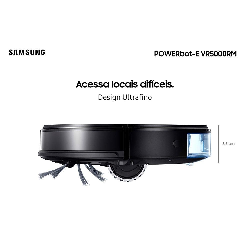 Imagem 7 de 7 do produto Robô Aspirador 2 em 1 Samsung Powerbot-E VR5000RM, Aspira e Passa Pano, Wi-Fi, App Smart Things, Preto - VR05R5050WK/AZ