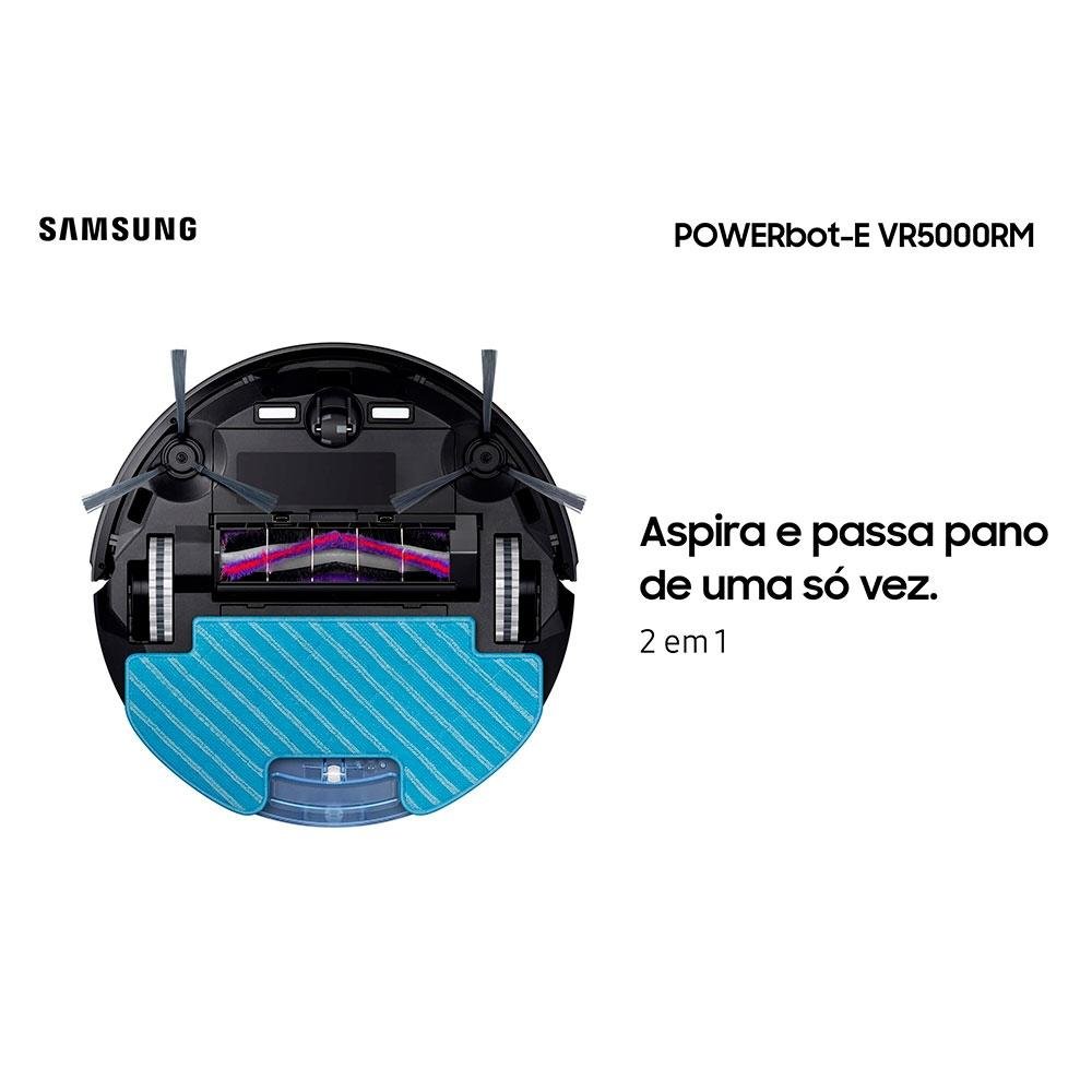 Imagem 4 de 7 do produto Robô Aspirador 2 em 1 Samsung Powerbot-E VR5000RM, Aspira e Passa Pano, Wi-Fi, App Smart Things, Preto - VR05R5050WK/AZ