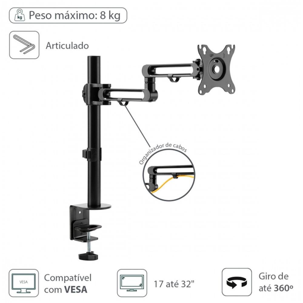 Imagem 6 de 8 do produto Suporte Articulado para  Monitor Vinik, Até 32, com Organizador de Cabos, VESA, Preto - SM400A 35718
